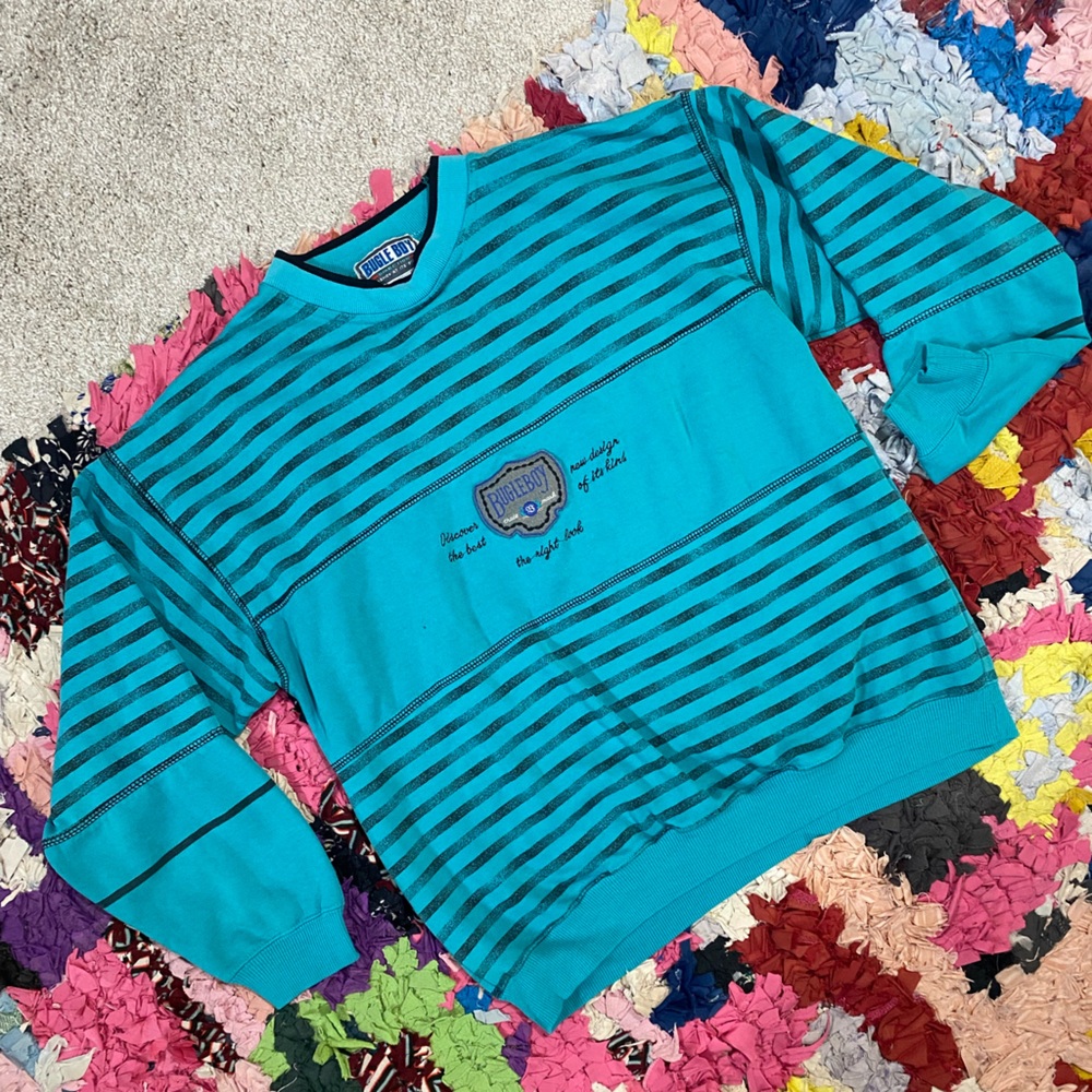 Bugle Boy Teal Striped Kids / Women’s Crew Neck Sweatshirt